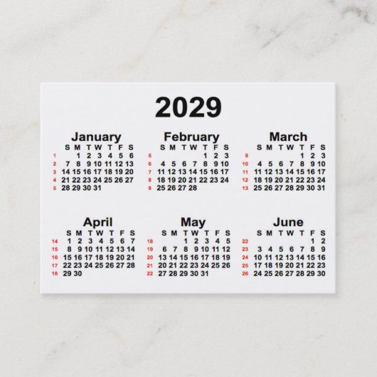 2029 White 52 Week Calendar by Janz Business Cards Visitenkarte (Vorderseite)