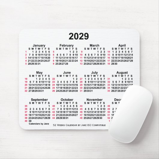 2029 White 52 Weeks ISO Calendar by Janz Mousepad (Mit Mouse)