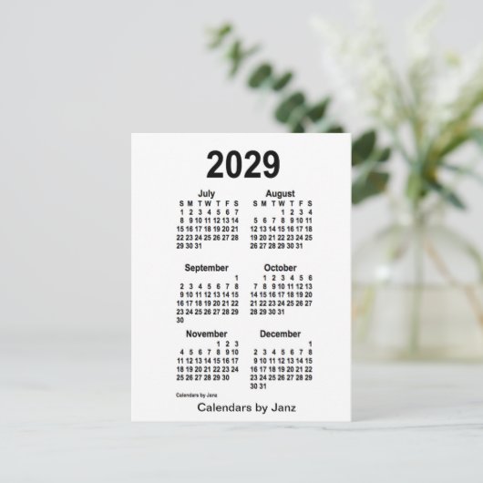 2029 White 6 Month Mini Kalender von Janz Postkarte (Stehend Vorderseite)