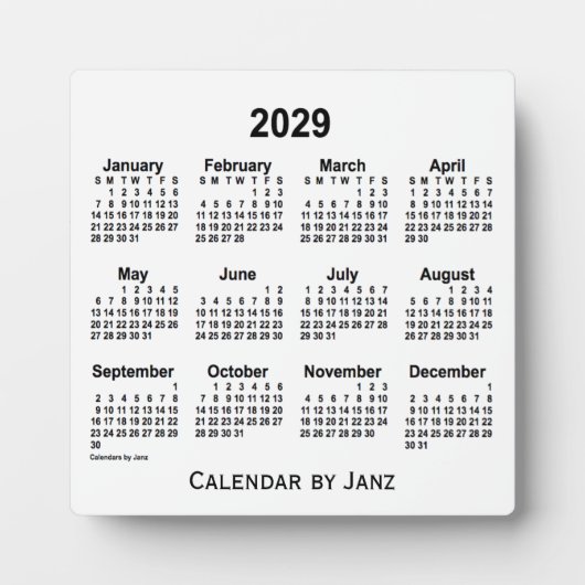 2029 White Desk Calendar von Janz Fotoplatte (Vorderseite)