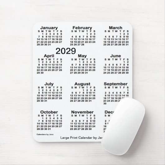 2029 White Large Print Calendar von Janz Mousepad (Mit Mouse)