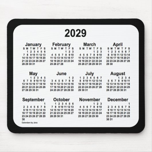 2029 White on Black Calendar by Janz Two Tone Mousepad (Vorne)