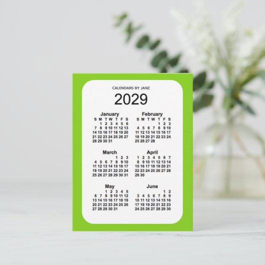 2029 Yellow Green 6 Month Mini Calendar von Janz Postkarte (Stehend Vorderseite)
