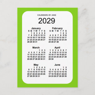 2029 Yellow Green 6 Month Mini Calendar von Janz Postkarte