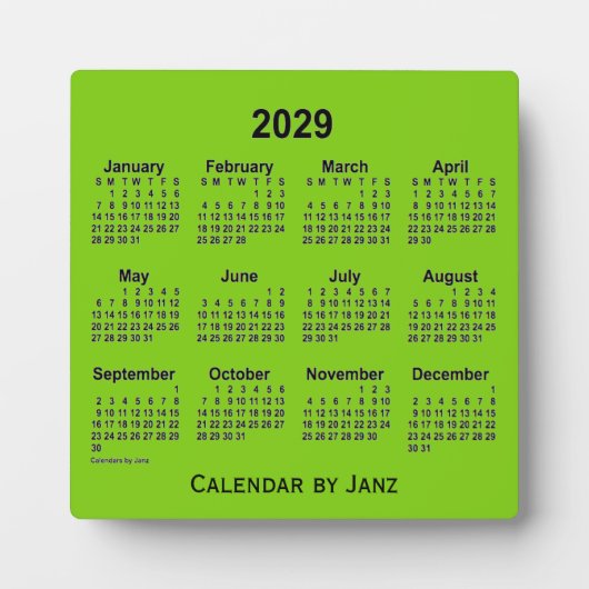 2029 Yellow Green Desk Calendar von Janz Fotoplatte (Vorderseite)