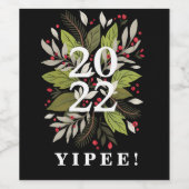 202 YIPPEE (schwarz) Elegant & Funny New Year Wine Weinetikett (Einzelnes Label)