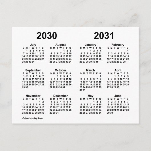 2030-2031 Weißer Schuljahrskalender von Janz Postkarte (Vorderseite)