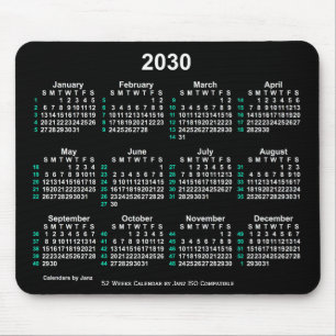 2030 Neon White 52 Weeks ISO Kalender von Janz Mousepad