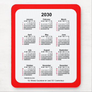 2030 Red 52 Weeks ISO Kalender von Janz Two Tone Mousepad