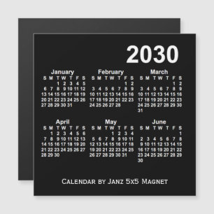 2030 Schwarzer 6-Monats-Kalender von Janz 5x5 Magn Magnetkarte