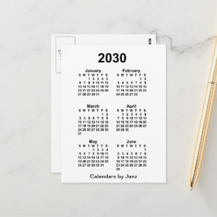 2030 Weißer 6-Monats-Mini-Kalender von Janz Postkarte