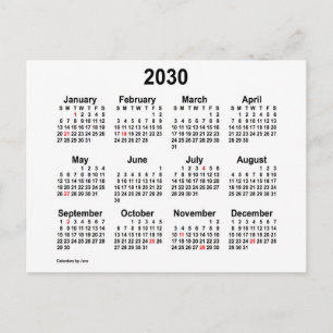 2030 Weißer Feiertags-Mini-Kalender von Janz Postkarte