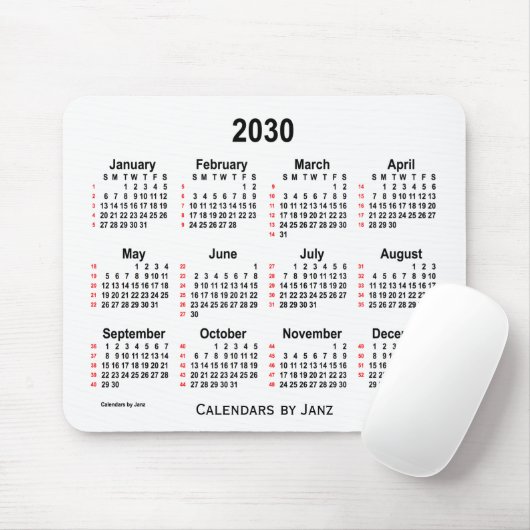 2030 White 52 Weeks Calendar von Janz Mouse Pad Mousepad (Mit Mouse)