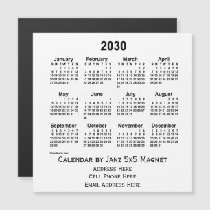 2030 White Business Calendar von Janz 5x5 Magnet