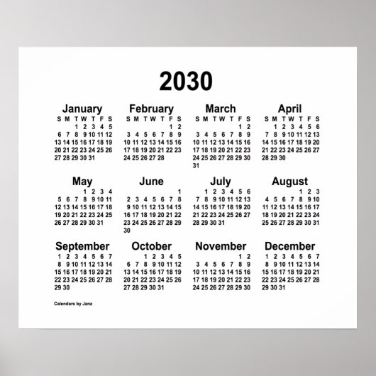 2030 White Calendar by Janz Print Poster (Vorne)