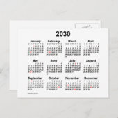 2030 White Holiday Mini Calendar von Janz Postkarte (Vorne/Hinten)