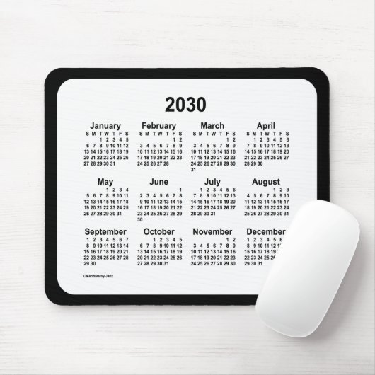 2030 White on Black Calendar by Janz Two Tone Mousepad (Mit Mouse)