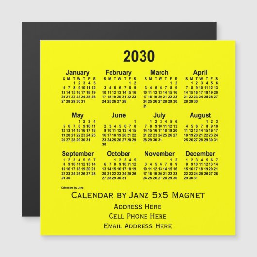 2030 Yellow Business Calendar von Janz Magnetkarte (Vorne/Hinten)
