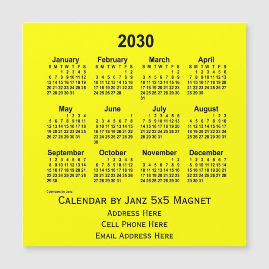 2030 Yellow Business Calendar von Janz Magnetkarte (Vorderseite)