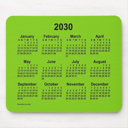 2030 Yellow Green Calendar von Janz Mouse Pad Mousepad (Vorne)
