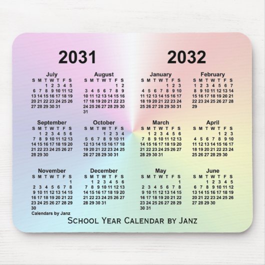 2031-2032 Rainbow Cloud School Calendar by Janz Mousepad (Vorne)