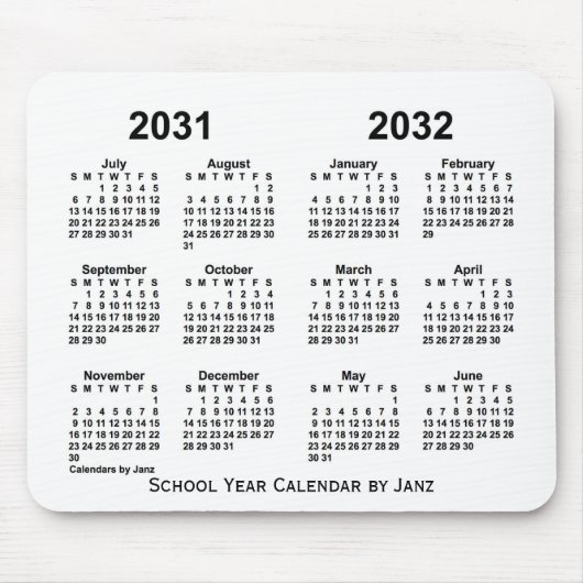 2031-2032 Weißer Schuljahrskalender von Janz Mousepad (Vorne)