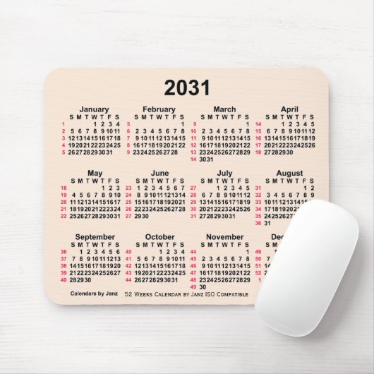 2031 Antikes Weiß 52 Wochen ISO Kalender von Janz Mousepad (Mit Mouse)