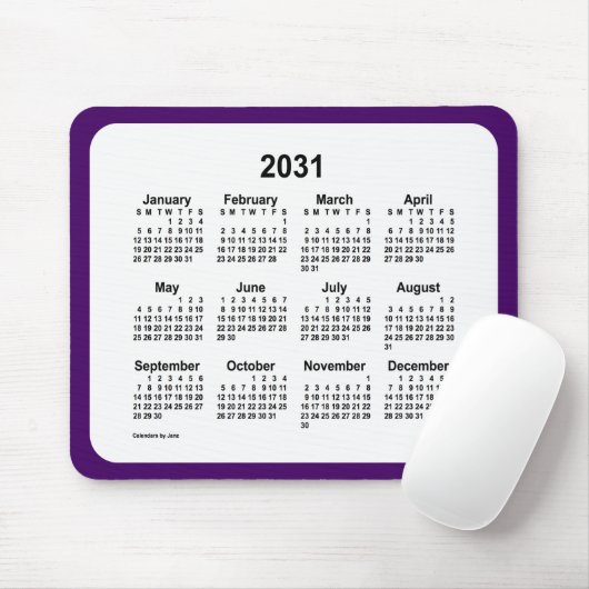 2031 Lila und weißer Kalender von Janz Two Tone Mousepad (Mit Mouse)
