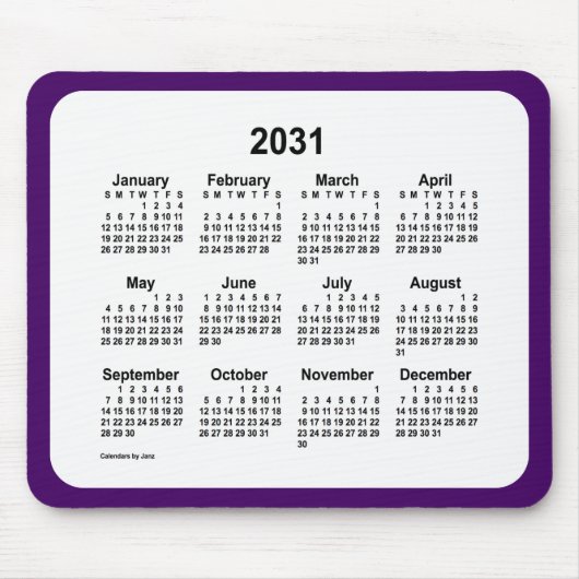 2031 Lila und weißer Kalender von Janz Two Tone Mousepad (Vorne)