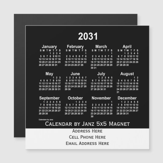 2031 Neon White Business Calendar von Janz Magnetkarte (Vorne/Hinten)