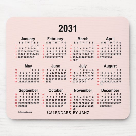 2031 Rose 52 Wochen Kalender von Janz Mousepad (Vorne)