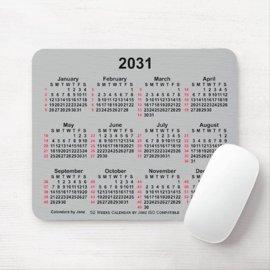 2031 Silver 52 Weeks ISO Calendar by Janz Mousepad (Mit Mouse)