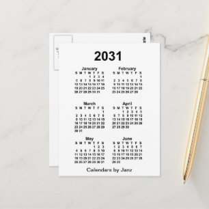 2031 Weißer 6-monatiger Mini-Kalender von Janz Postkarte