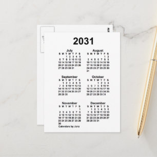 2031 Weißer 6-monatiger Mini-Kalender von Janz Postkarte