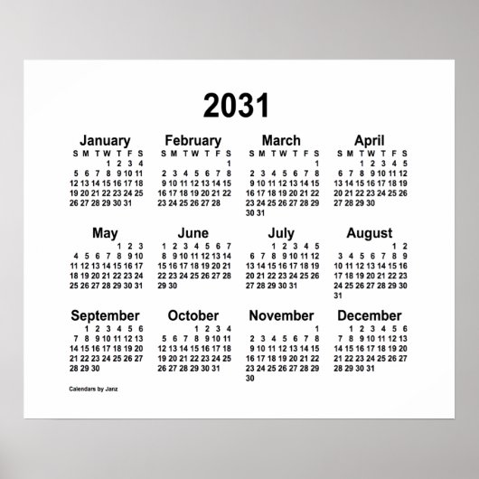2031 Weißer Kalender von Janz Print Poster (Vorne)