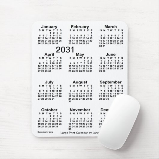 2031 White Large Print Calendar von Janz Mousepad (Mit Mouse)