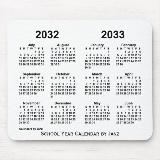 2032-2033 Weißer Schuljahrskalender von Janz Mousepad (Vorne)