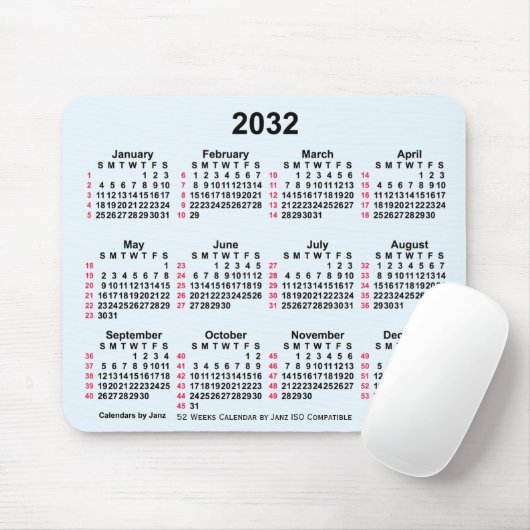 2032 Alice Blue 52 Weeks ISO Calendar by Janz Mousepad (Mit Mouse)
