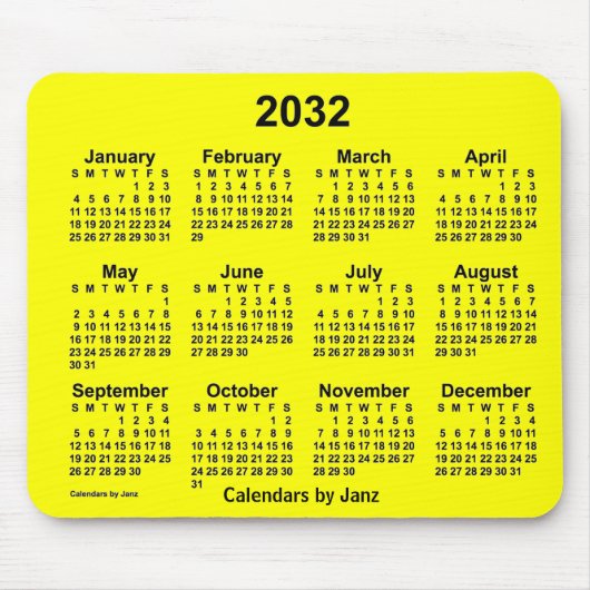 2032 Gelber Kalender von Janz Mouse Pad Mousepad (Vorne)