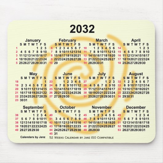 2032 Sonnentage 52 Wochen ISO Kalender von Janz Mousepad (Vorne)