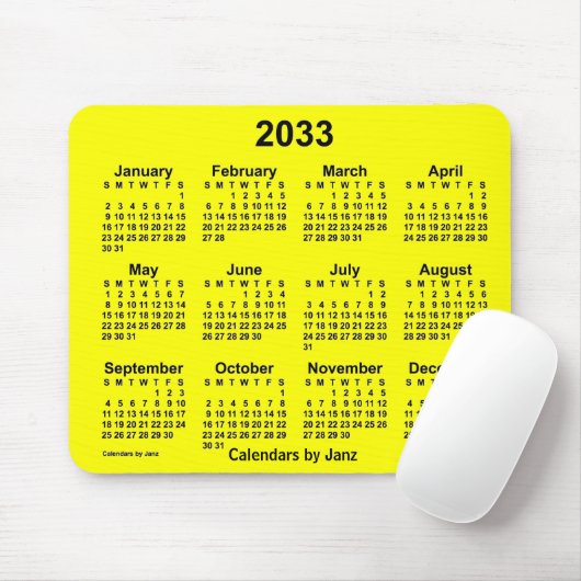 2033 Gelber Kalender von Janz Mouse Pad Mousepad (Mit Mouse)