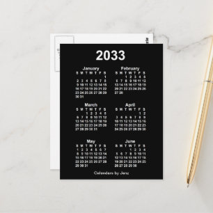 2033 Neon White 6-Monats-Mini-Kalender von Janz Postkarte