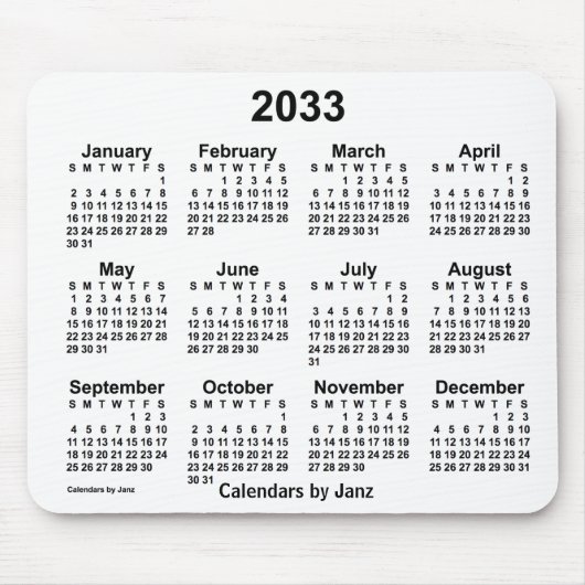 2033 Weißkalender von Janz Mouse Pad Mousepad (Vorne)
