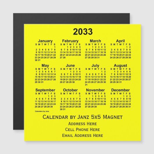 2033 Yellow Business Calendar von Janz Magnetkarte (Vorne/Hinten)