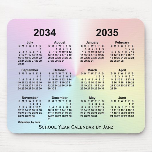 2034-2035 Rainbow Cloud School Calendar by Janz Mousepad (Vorne)
