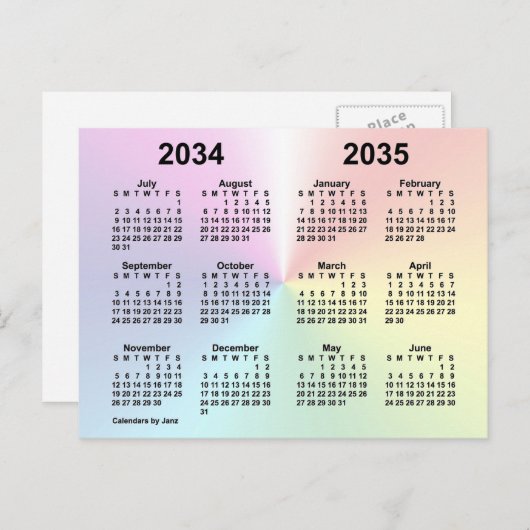 2034-2035 Rainbow Cloud School Calendar by Janz Postkarte (Vorne/Hinten)