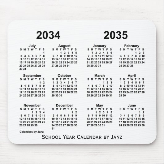 2034-2035 Weißes Schuljahr Kalender von Janz Mousepad (Vorne)