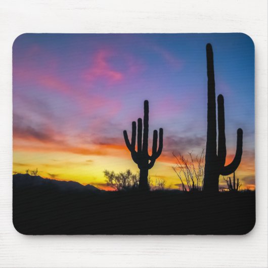 2034-2-Wüste Arizona bei Sonnenuntergang mit Kaktu Mousepad (Vorne)