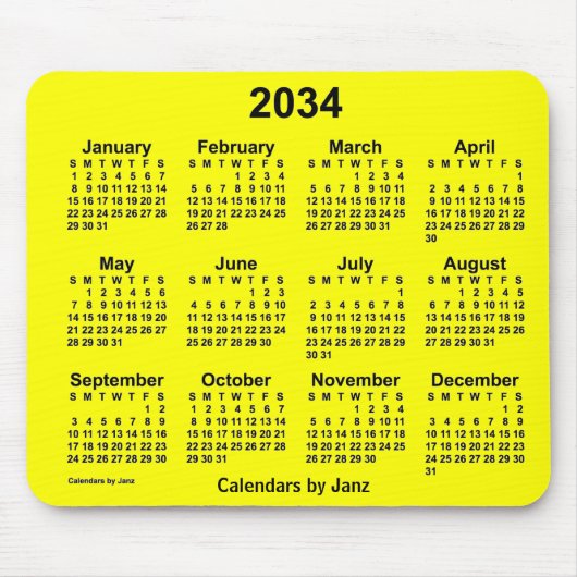 2034 Gelber Kalender von Janz Mouse Pad Mousepad (Vorne)
