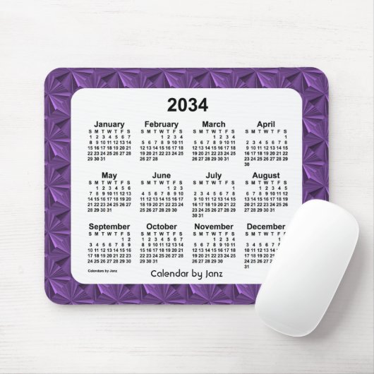 2034 Purple Diamonds Calendar Mousepad (Mit Mouse)